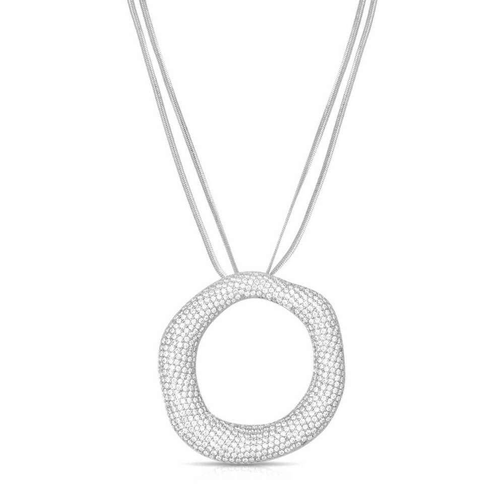 NEW ETTIKA women's open circle pave necklace in clear crystal / silver